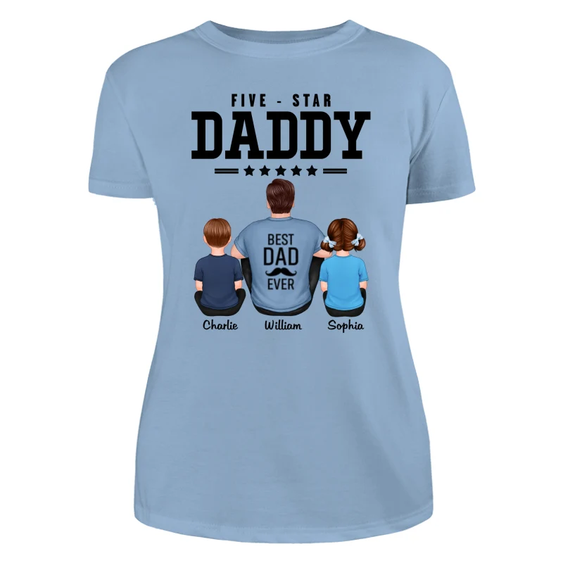 Five Star Dad Grandpa Back View Sitting Personalized Shirt - Image 12