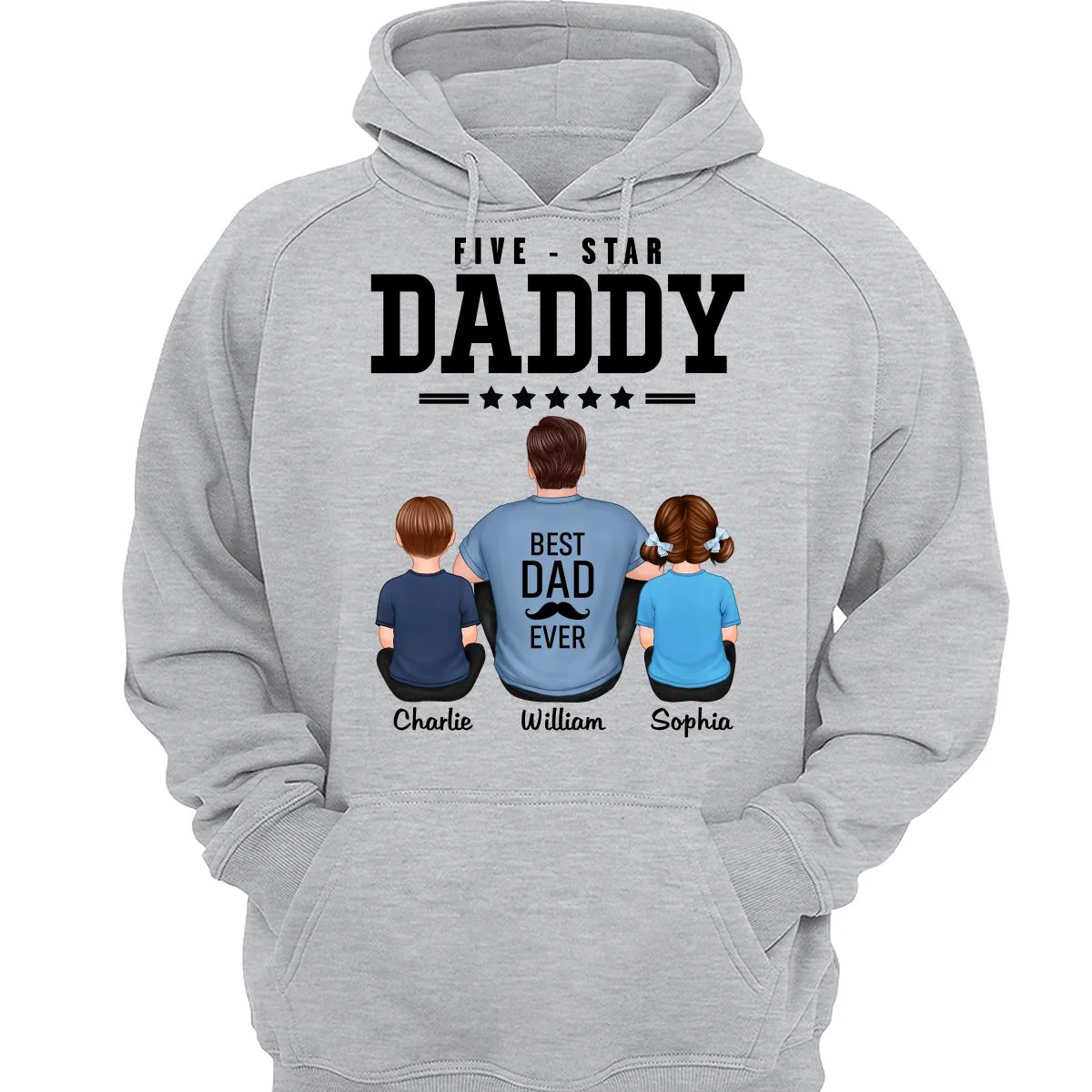 Five Star Dad Grandpa Back View Sitting Personalized Shirt - Image 3