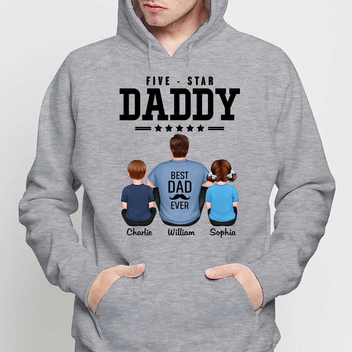 Five Star Dad Grandpa Back View Sitting Personalized Shirt - Image 4