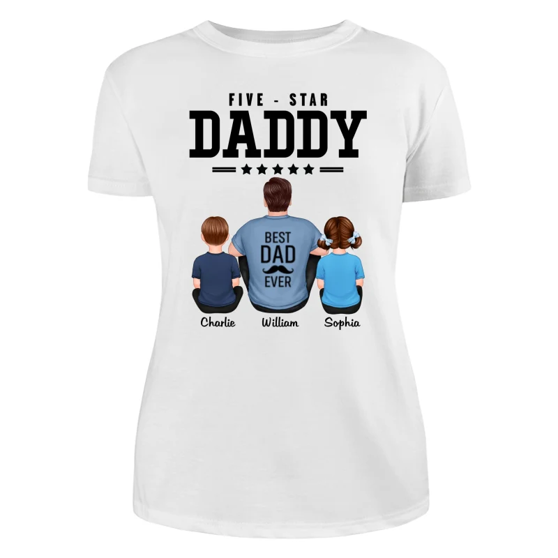 Five Star Dad Grandpa Back View Sitting Personalized Shirt - Image 9