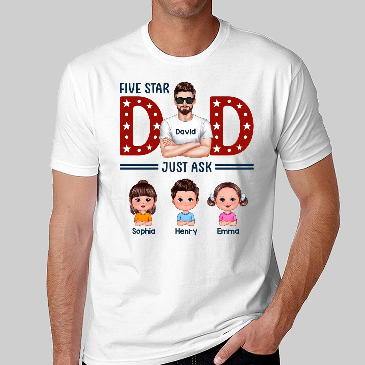 Five Star Dad Just Ask Kids Personalized Shirt - Image 2