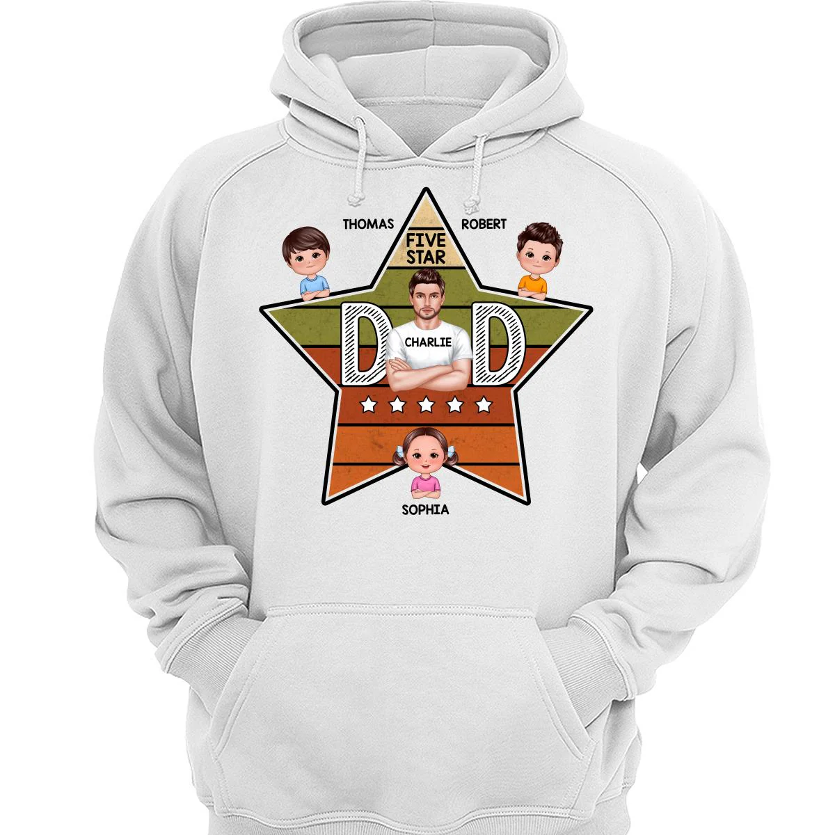Five Star Dad Retro Real Man And Kids Personalized Shirt - Image 3