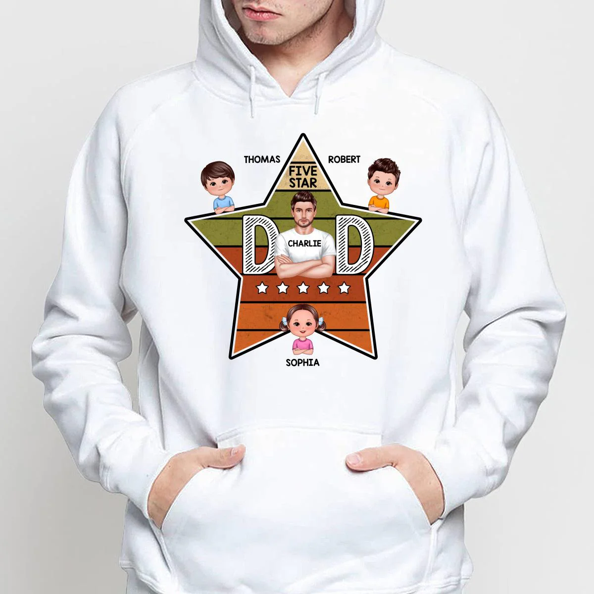 Five Star Dad Retro Real Man And Kids Personalized Shirt - Image 4