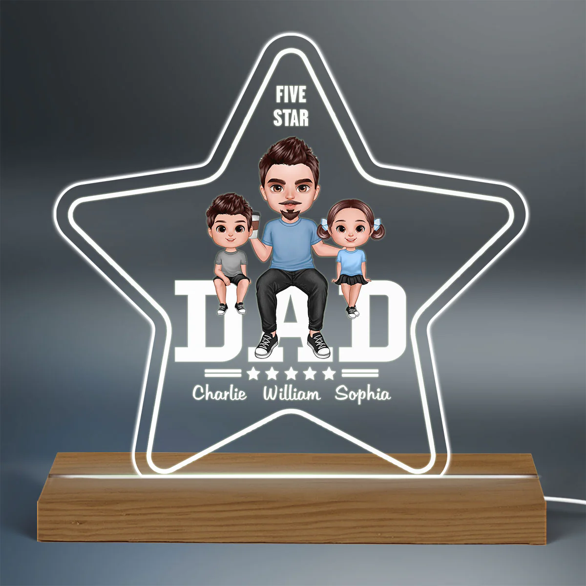 Five - Star Doll Dad And Kids Personalized Warm Custom Shape LED Night Light - Image 3
