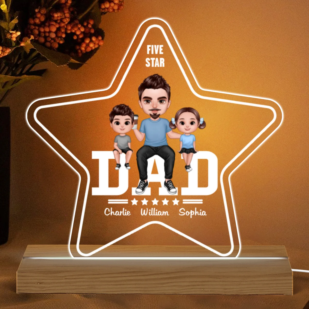 Five - Star Doll Dad And Kids Personalized Warm Custom Shape LED Night Light - Image 4
