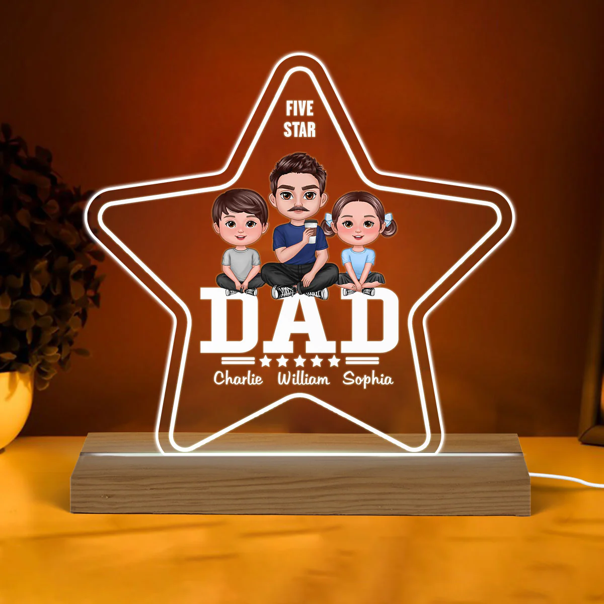Five - Star Doll Dad And Kids Sitting Personalized Warm Custom Shape LED Night Light