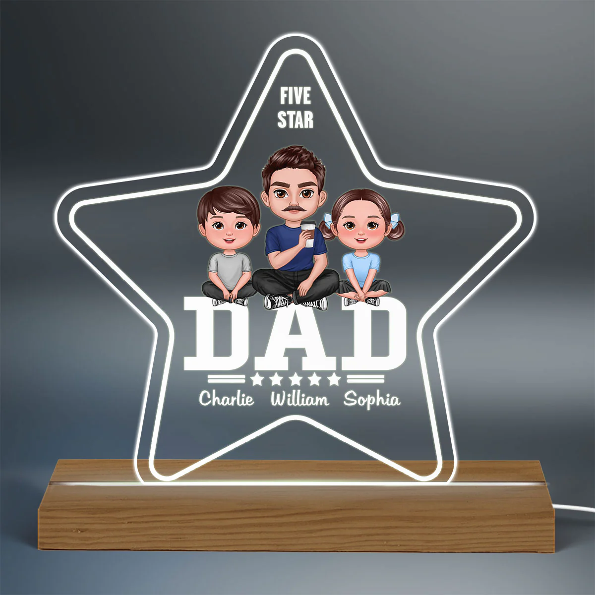Five - Star Doll Dad And Kids Sitting Personalized Warm Custom Shape LED Night Light - Image 3