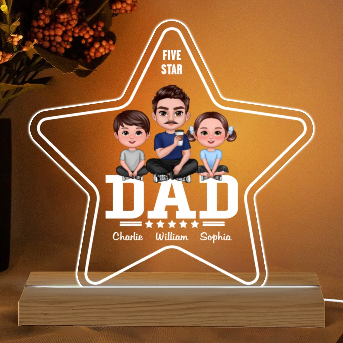 Five - Star Doll Dad And Kids Sitting Personalized Warm Custom Shape LED Night Light - Image 4