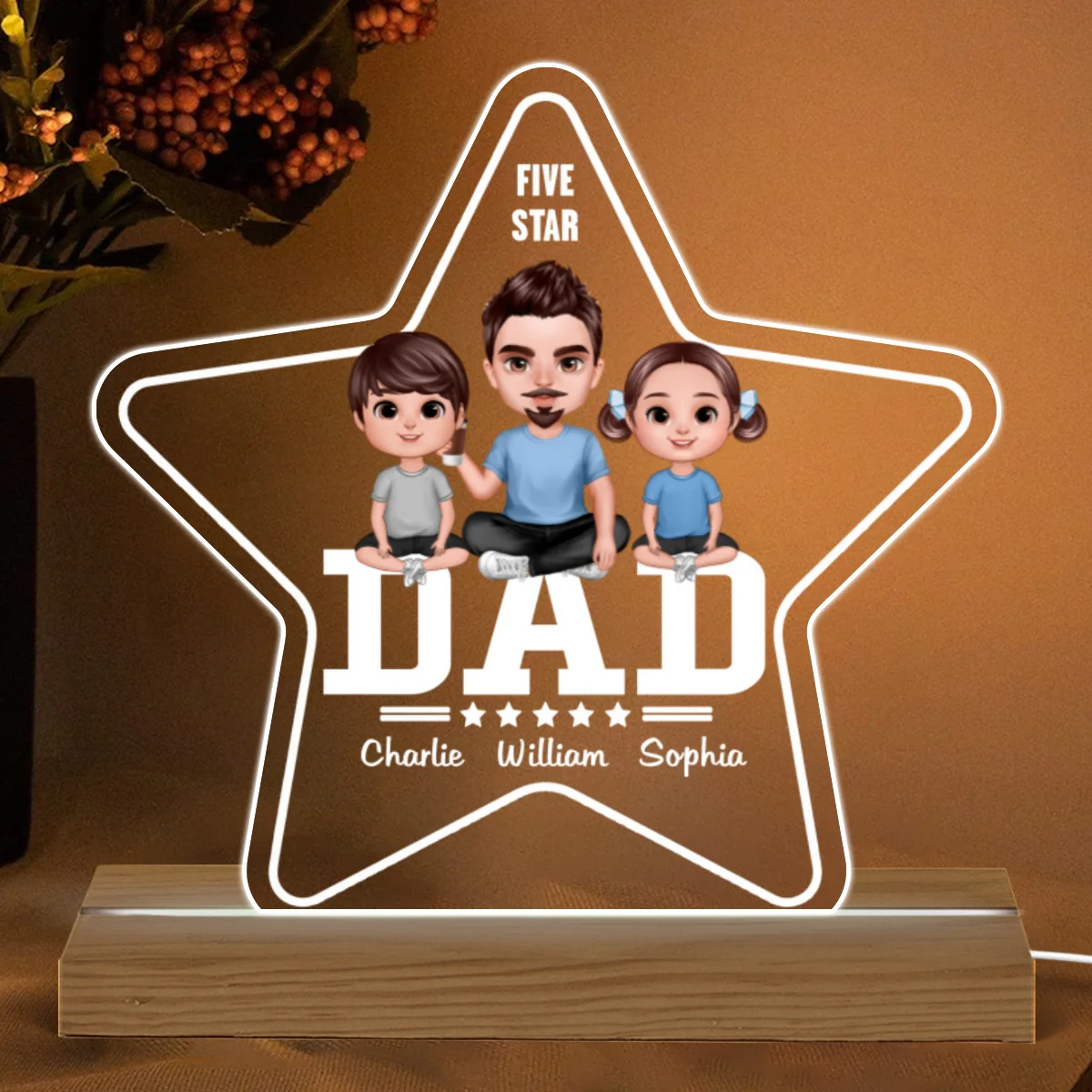 Five - Star Doll Realistic Dad And Kids Personalized Warm Custom Shape Acrylic LED Night Light - Image 4