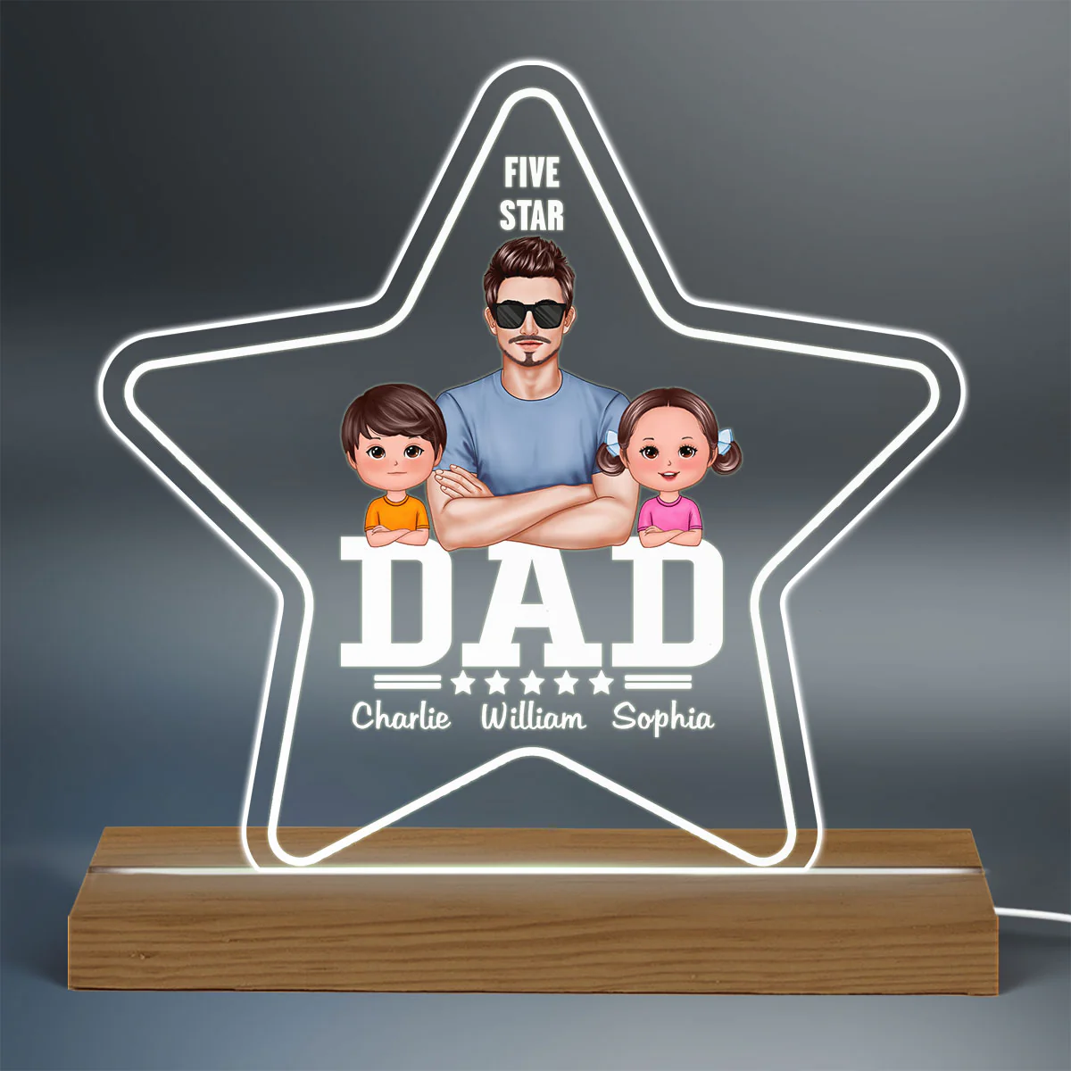 Five - Star Real Man And Kids Crossed Arm Personalized Warm Acrylic Custom Shape LED Night Light - Image 3