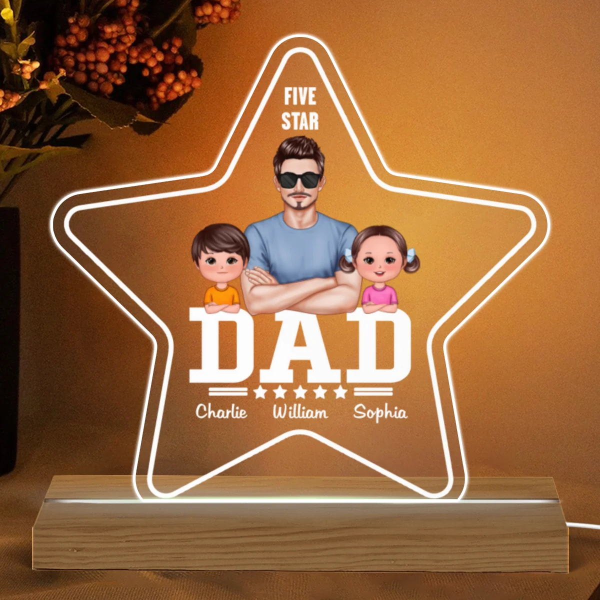 Five - Star Real Man And Kids Crossed Arm Personalized Warm Acrylic Custom Shape LED Night Light - Image 4