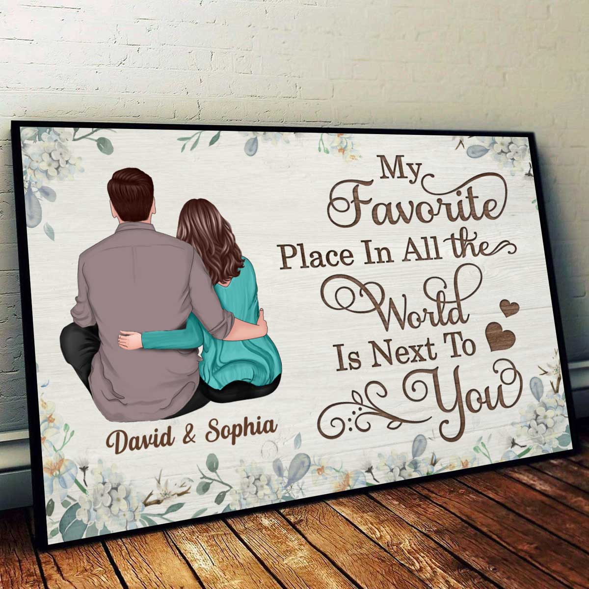 Floral Back View Couple Anniversary Day Gift Personalized Horizontal Poster - Image 2
