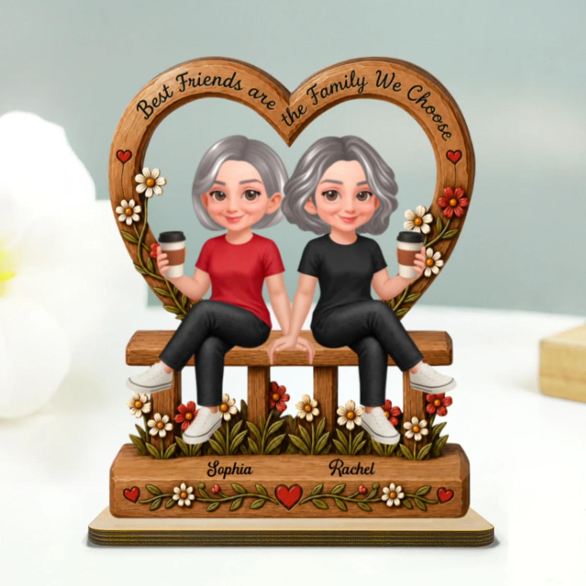 Floral Besties Best Friends Are The Family We Choose - Personalized 2-Layered Wooden Plaque - Birthday Gift, Gift For Best Friends - Image 11