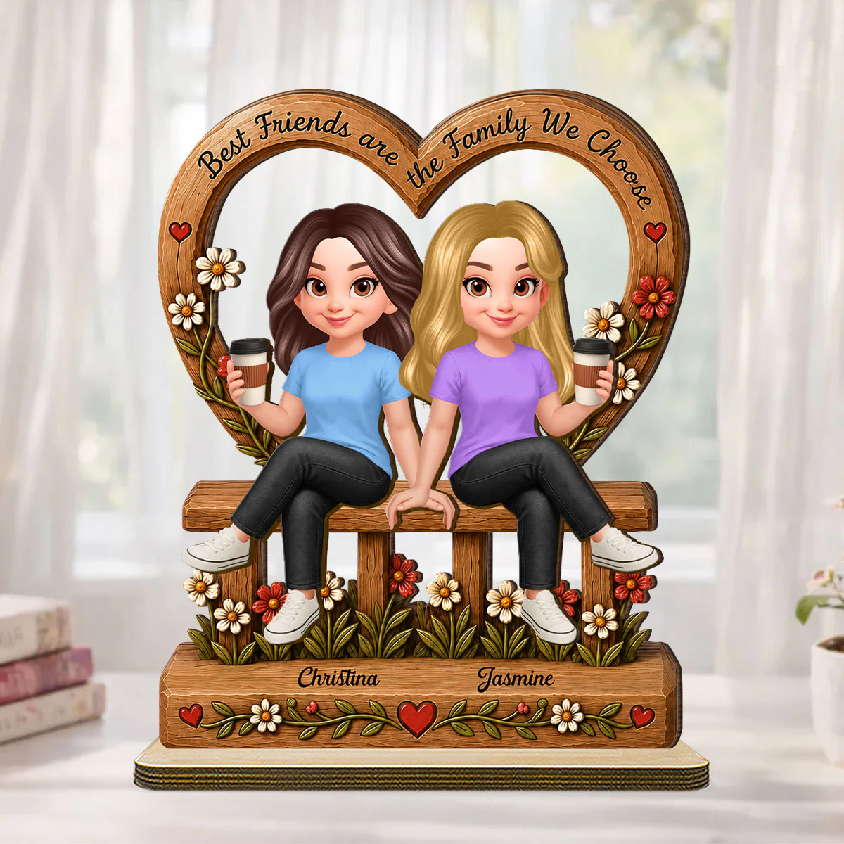 Floral Besties Best Friends Are The Family We Choose - Personalized 2-Layered Wooden Plaque - Birthday Gift, Gift For Best Friends - Image 3
