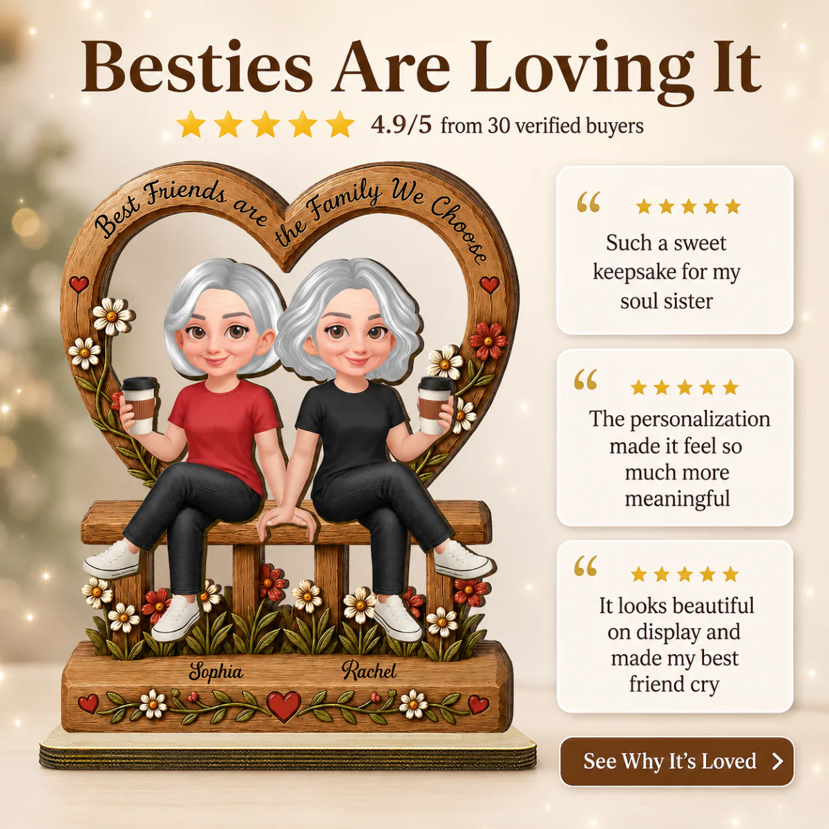 Floral Besties Best Friends Are The Family We Choose - Personalized 2-Layered Wooden Plaque - Birthday Gift, Gift For Best Friends - Image 5