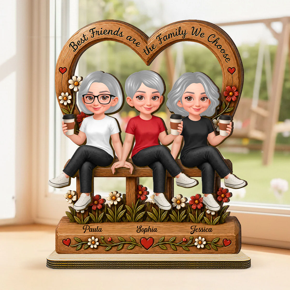 Floral Besties Best Friends Are The Family We Choose - Personalized 2-Layered Wooden Plaque - Birthday Gift, Gift For Best Friends - Image 6