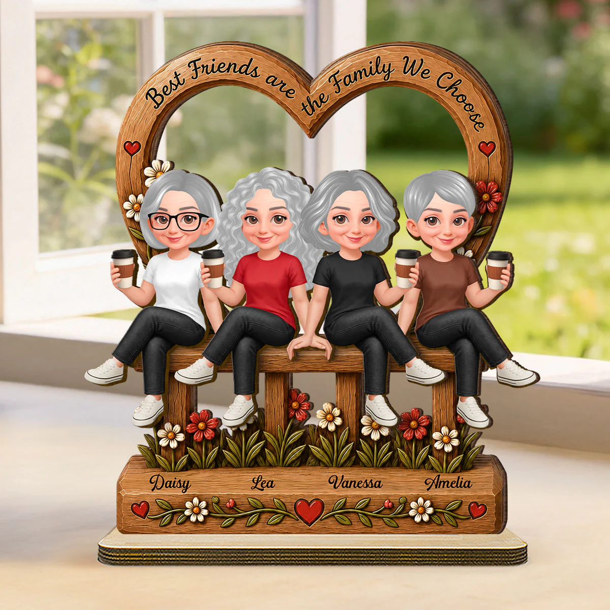 Floral Besties Best Friends Are The Family We Choose - Personalized 2-Layered Wooden Plaque - Birthday Gift, Gift For Best Friends - Image 7