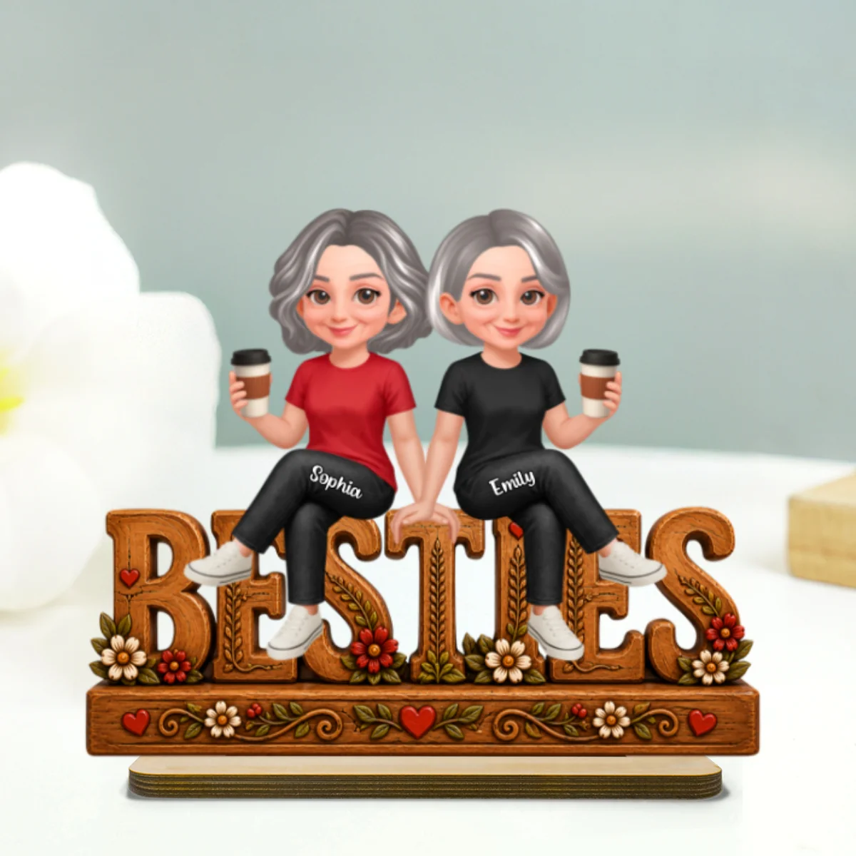 Floral Besties Forever Friends Forever - Personalized 2-Layered Wooden Plaque - Birthday Gift, Keepsake, Gift For Best Friends - Image 10