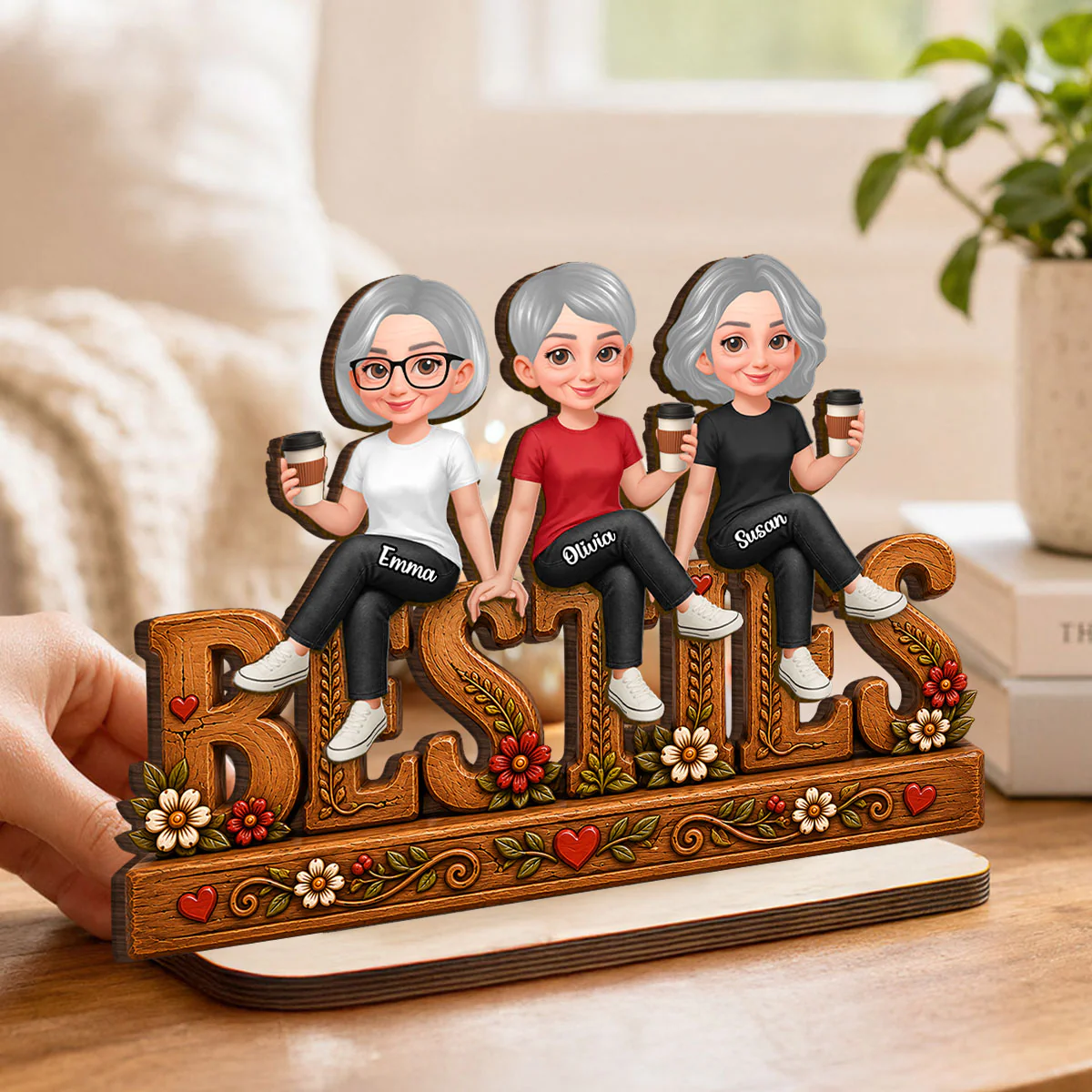Floral Besties Forever Friends Forever - Personalized 2-Layered Wooden Plaque - Birthday Gift, Keepsake, Gift For Best Friends - Image 7