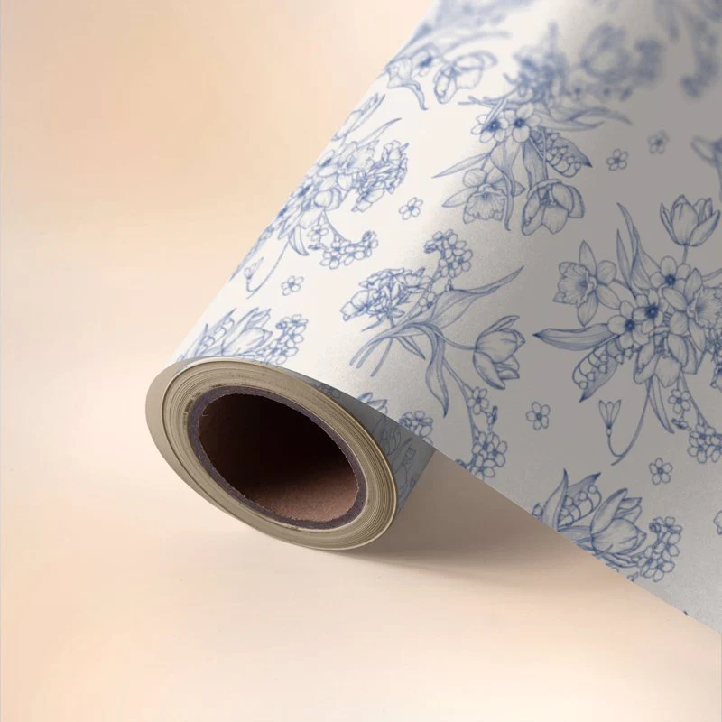Floral Blue Gift Wrapping Paper - Image 2