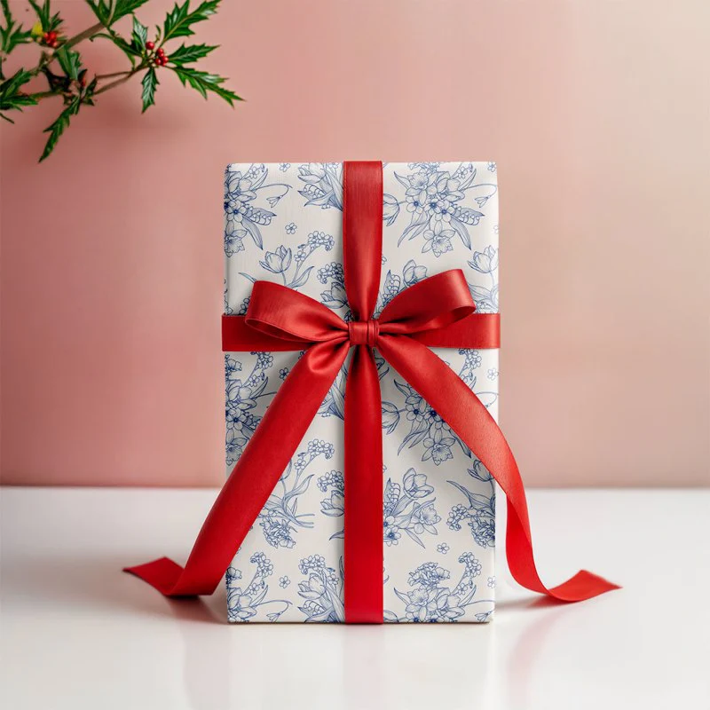 Floral Blue Gift Wrapping Paper - Image 4