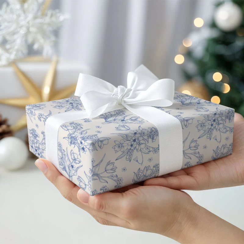 Floral Blue Gift Wrapping Paper - Image 5