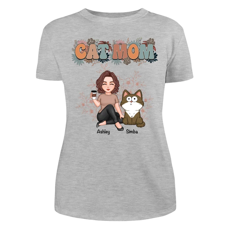 Floral Cats Mom Cute Woman And Fluffy Cats Funny Expressions Personalized Shirt - Image 10