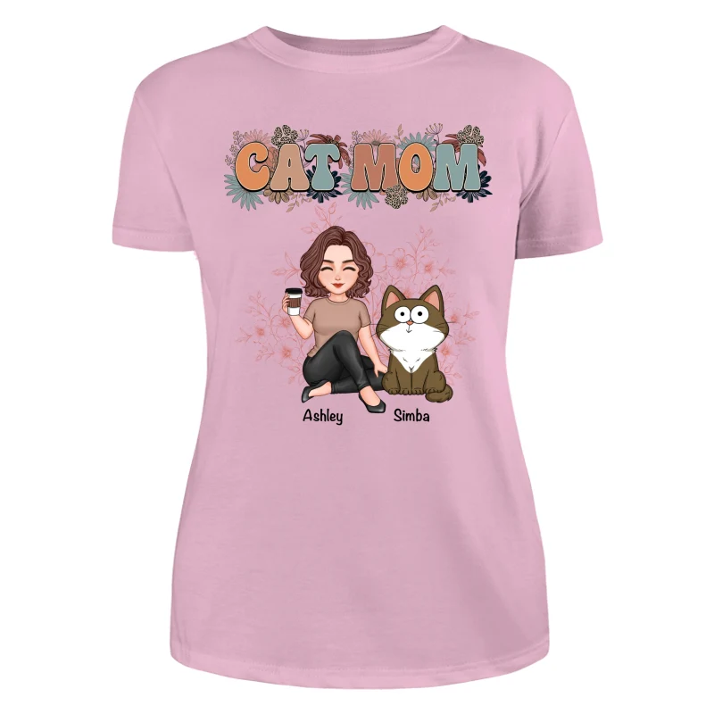 Floral Cats Mom Cute Woman And Fluffy Cats Funny Expressions Personalized Shirt - Image 11