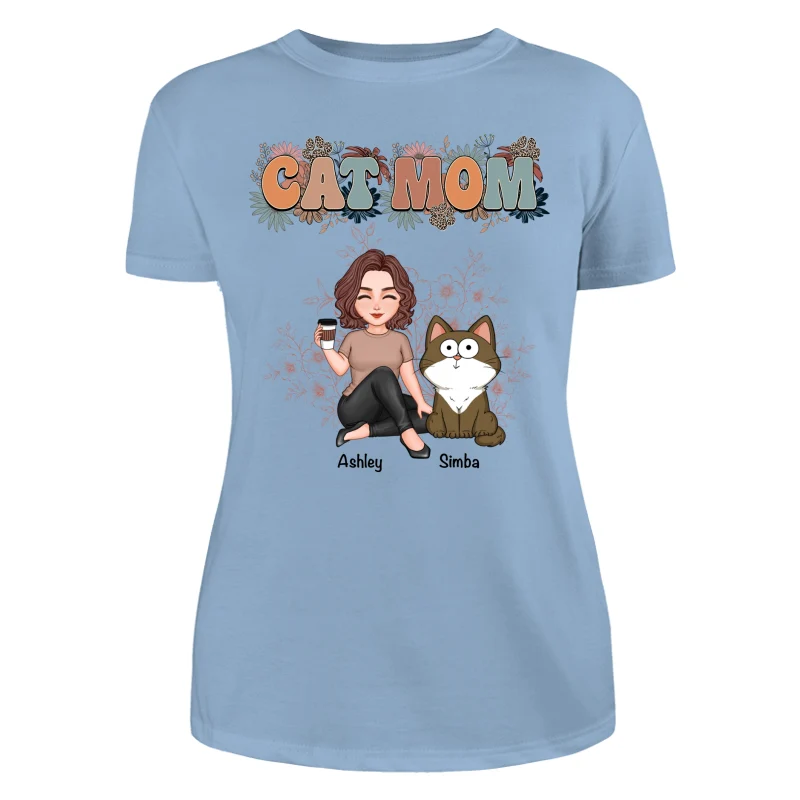 Floral Cats Mom Cute Woman And Fluffy Cats Funny Expressions Personalized Shirt - Image 12