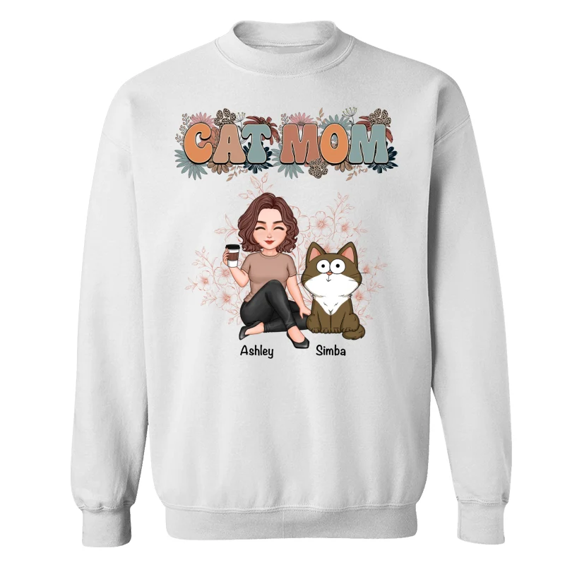 Floral Cats Mom Cute Woman And Fluffy Cats Funny Expressions Personalized Shirt - Image 17