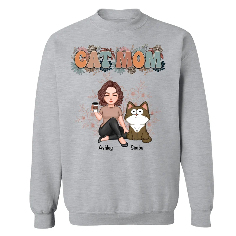 Floral Cats Mom Cute Woman And Fluffy Cats Funny Expressions Personalized Shirt - Image 18