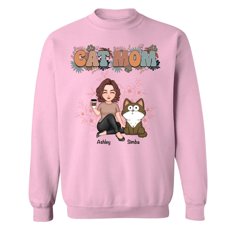 Floral Cats Mom Cute Woman And Fluffy Cats Funny Expressions Personalized Shirt - Image 19
