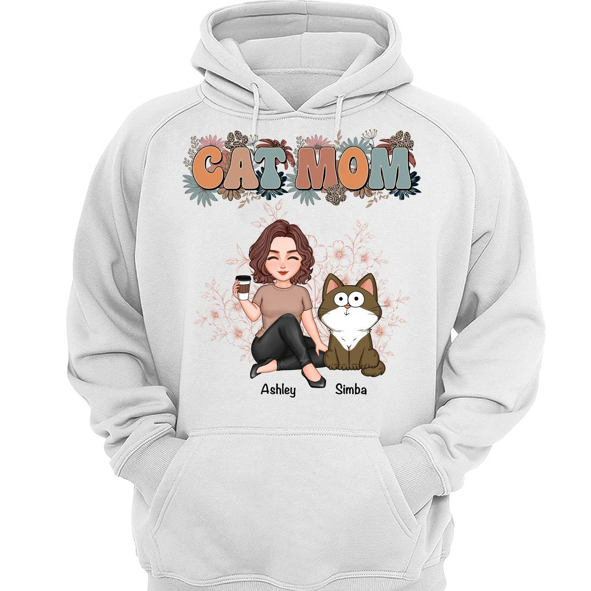 Floral Cats Mom Cute Woman And Fluffy Cats Funny Expressions Personalized Shirt - Image 3
