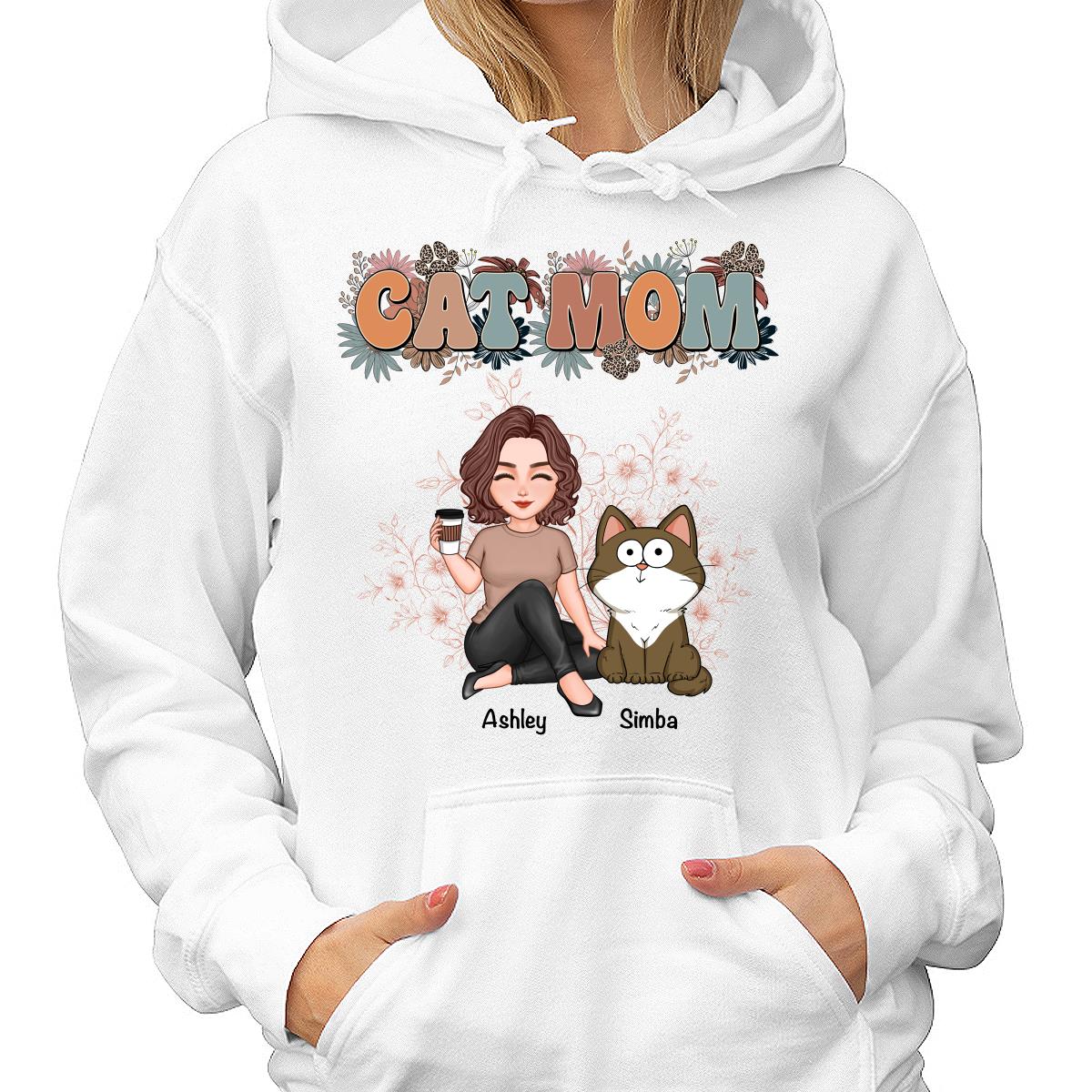 Floral Cats Mom Cute Woman And Fluffy Cats Funny Expressions Personalized Shirt - Image 4