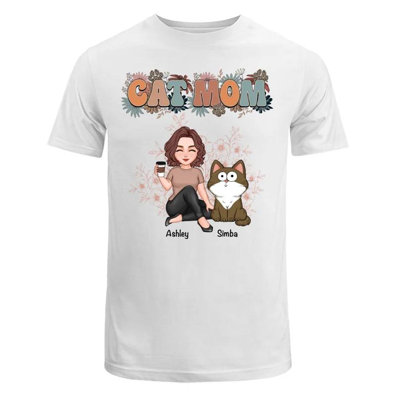 Floral Cats Mom Cute Woman And Fluffy Cats Funny Expressions Personalized Shirt - Image 5