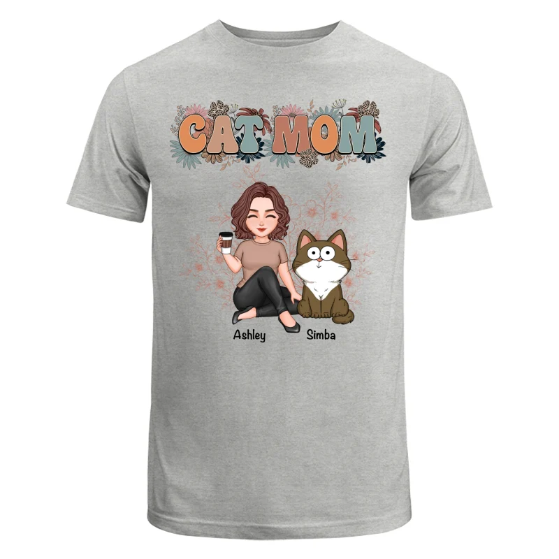Floral Cats Mom Cute Woman And Fluffy Cats Funny Expressions Personalized Shirt - Image 6