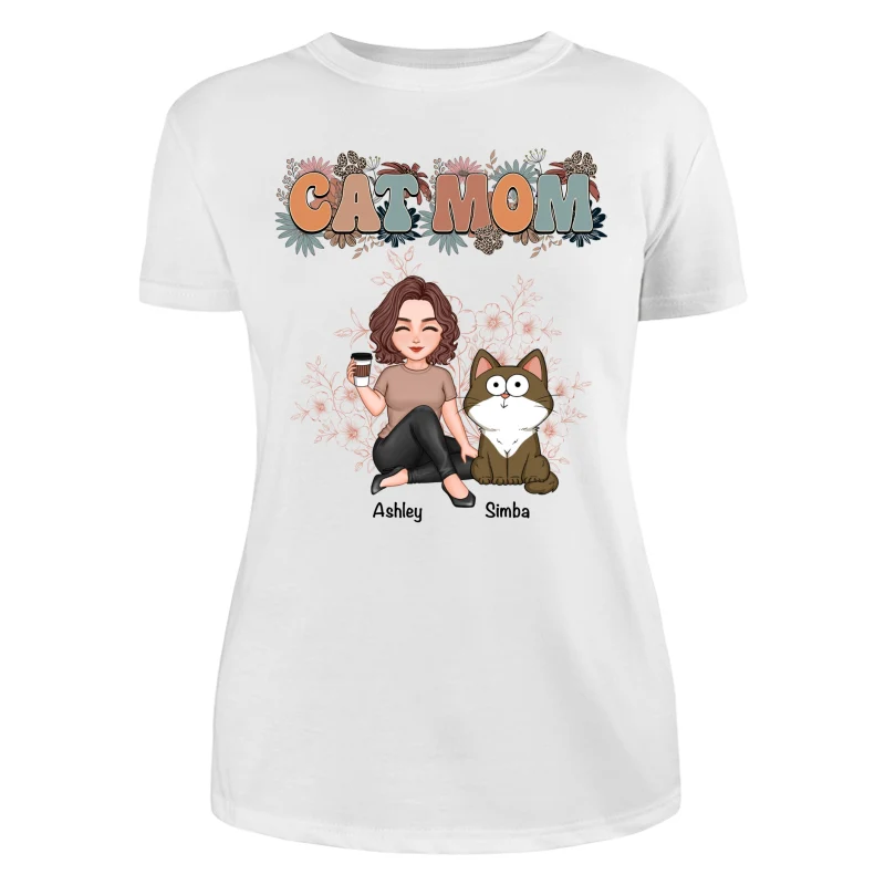Floral Cats Mom Cute Woman And Fluffy Cats Funny Expressions Personalized Shirt - Image 9