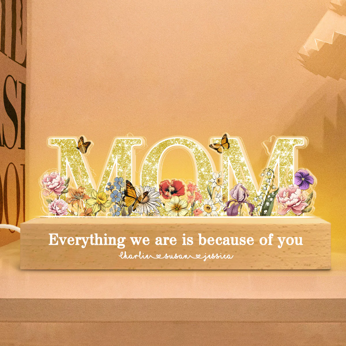 Floral Custom Shaped Personalized Birth Month Flower Acrylic LED Night Light, Heartfelt 2025 Gift For Mom, For Grandma