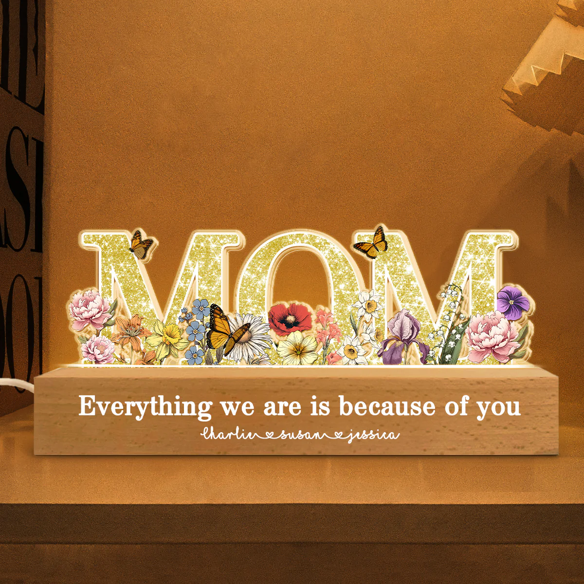 Floral Custom Shaped Personalized Birth Month Flower Acrylic LED Night Light, Heartfelt 2025 Gift For Mom, For Grandma - Image 3