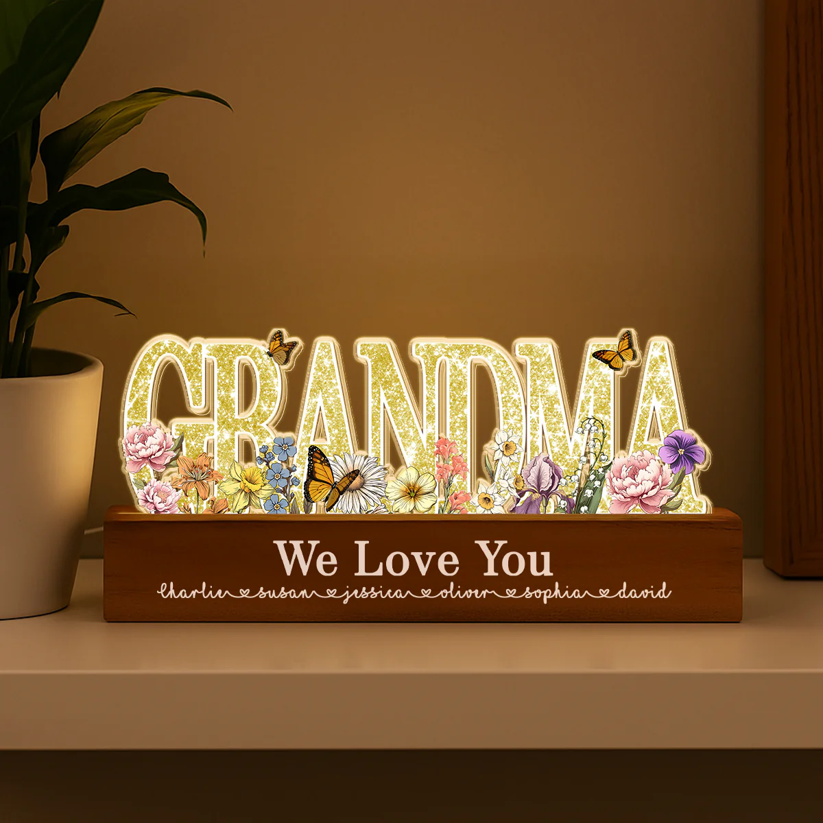 Floral Custom Shaped Personalized Birth Month Flower Acrylic LED Night Light, Heartfelt 2025 Gift For Mom, For Grandma - Image 4