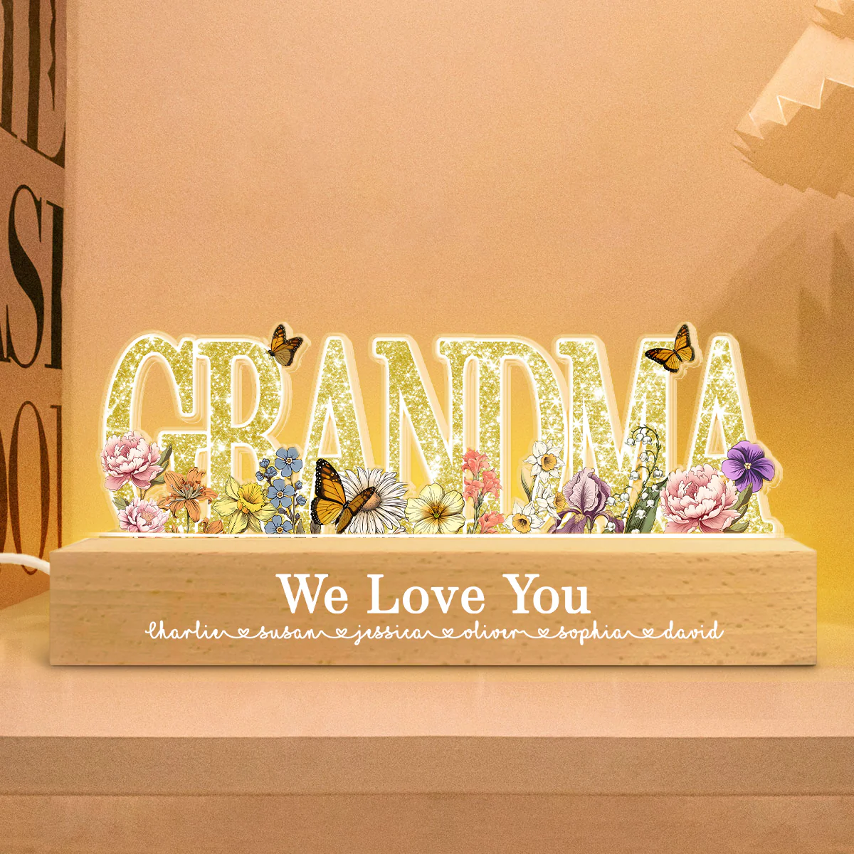 Floral Custom Shaped Personalized Birth Month Flower Acrylic LED Night Light, Heartfelt 2025 Gift For Mom, For Grandma - Image 5
