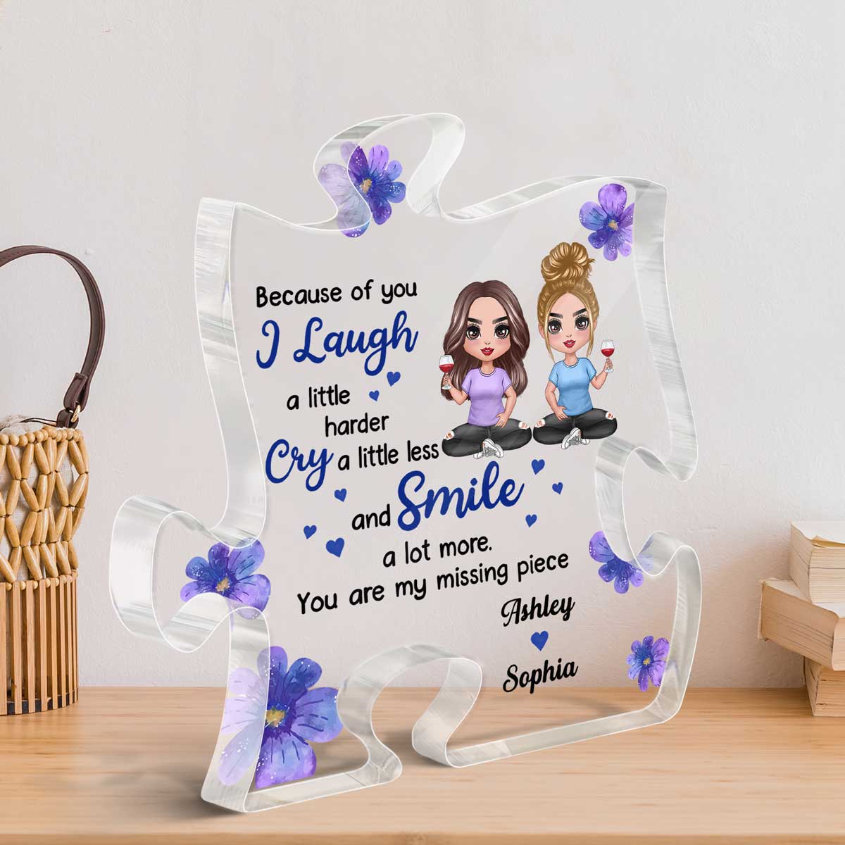 Floral Doll Girls Sitting Gift For Best Friends Personalized Puzzle Acrylic Plaque - Image 3