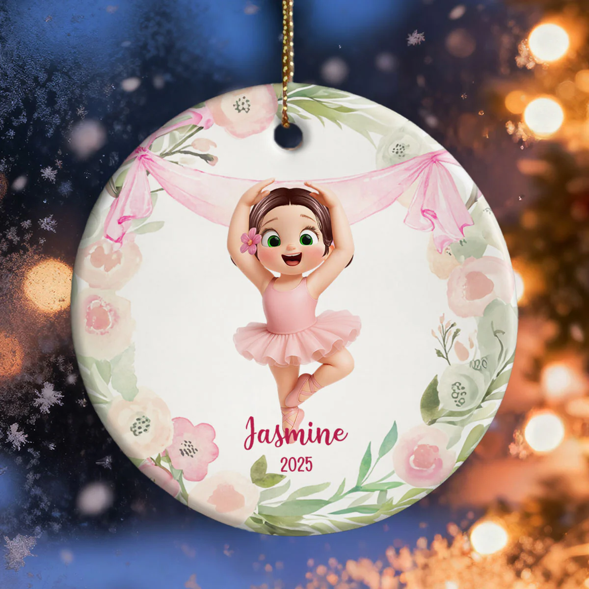 Floral Frame Ballerina Girl - Personalized Ceramic Ornament - Christmas Gift For Daughter, Granddaughter - Image 2