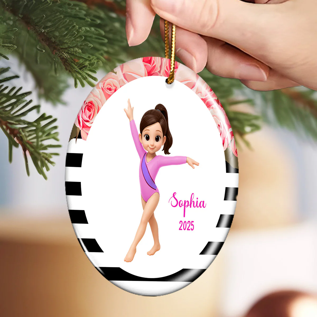 Floral Frame Gymnastic Girl - Personalized Ceramic Ornament - Gymnast Gift For Daughter, Granddaughter - Image 2