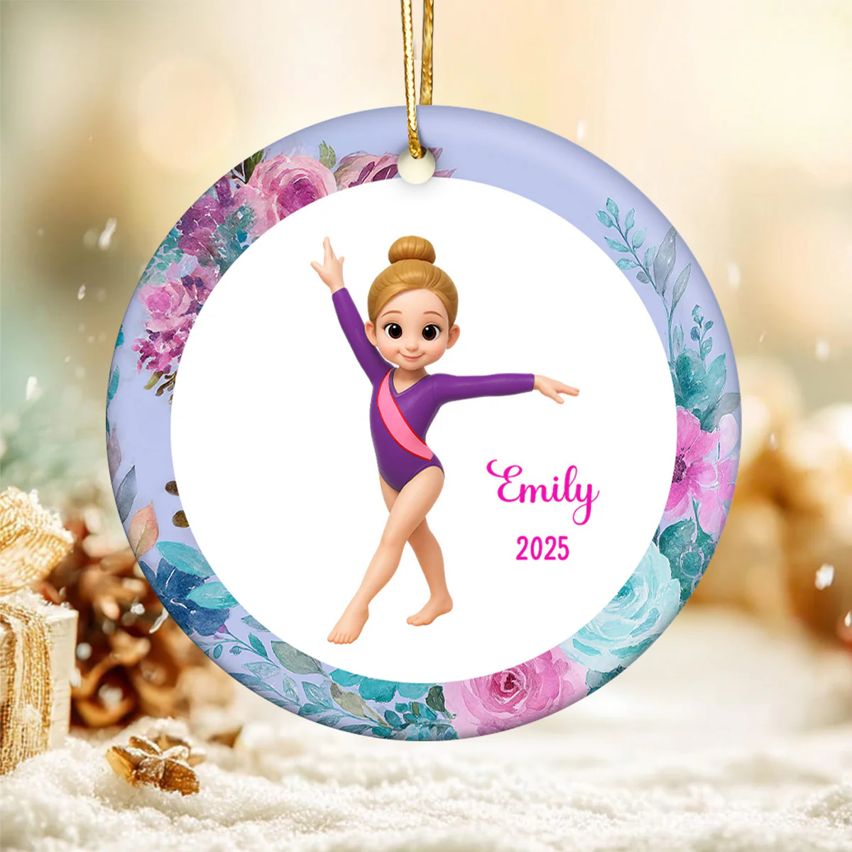 Floral Frame Gymnastic Girl - Personalized Ceramic Ornament - Gymnast Gift For Daughter, Granddaughter - Image 3