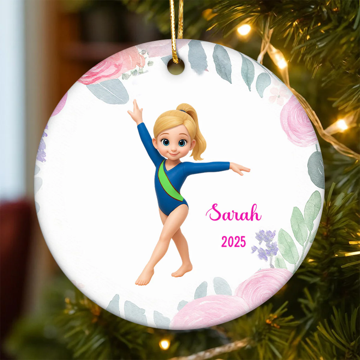 Floral Frame Gymnastic Girl - Personalized Ceramic Ornament - Gymnast Gift For Daughter, Granddaughter - Image 4