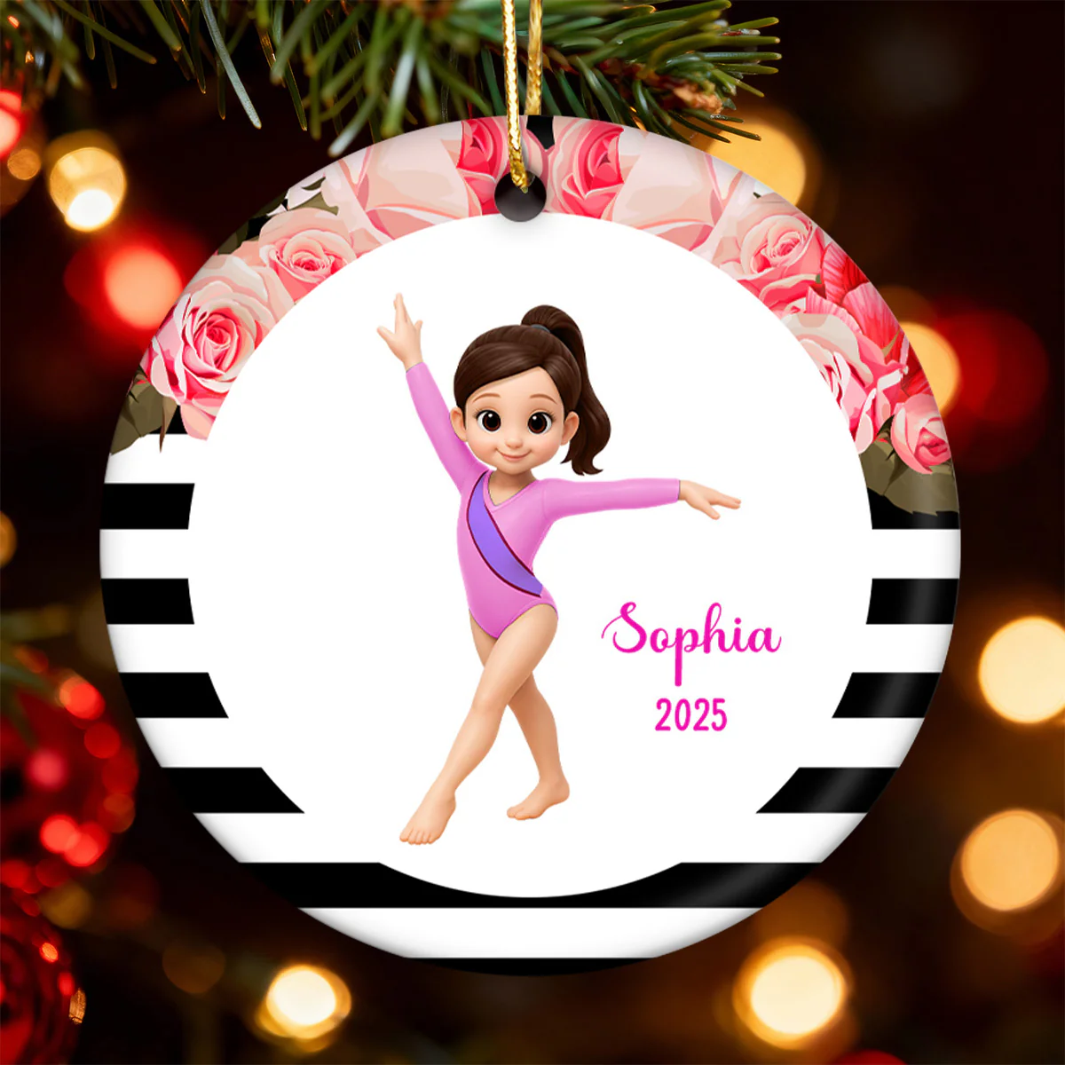 Floral Frame Gymnastic Girl - Personalized Ceramic Ornament - Gymnast Gift For Daughter, Granddaughter - Image 6