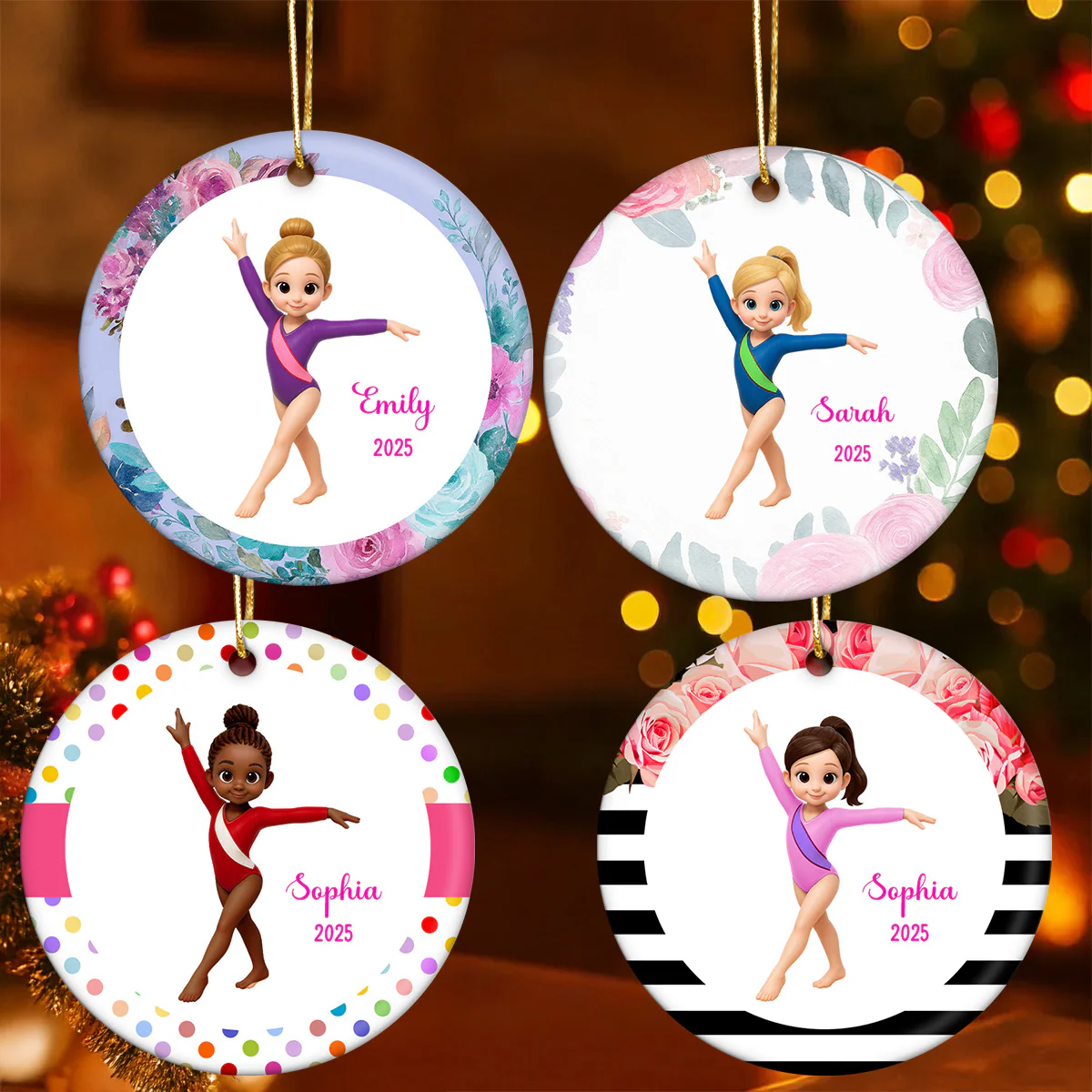 Floral Frame Gymnastic Girl - Personalized Ceramic Ornament - Gymnast Gift For Daughter, Granddaughter - Image 7