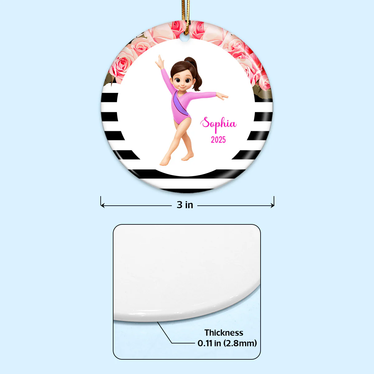 Floral Frame Gymnastic Girl - Personalized Ceramic Ornament - Gymnast Gift For Daughter, Granddaughter - Image 8