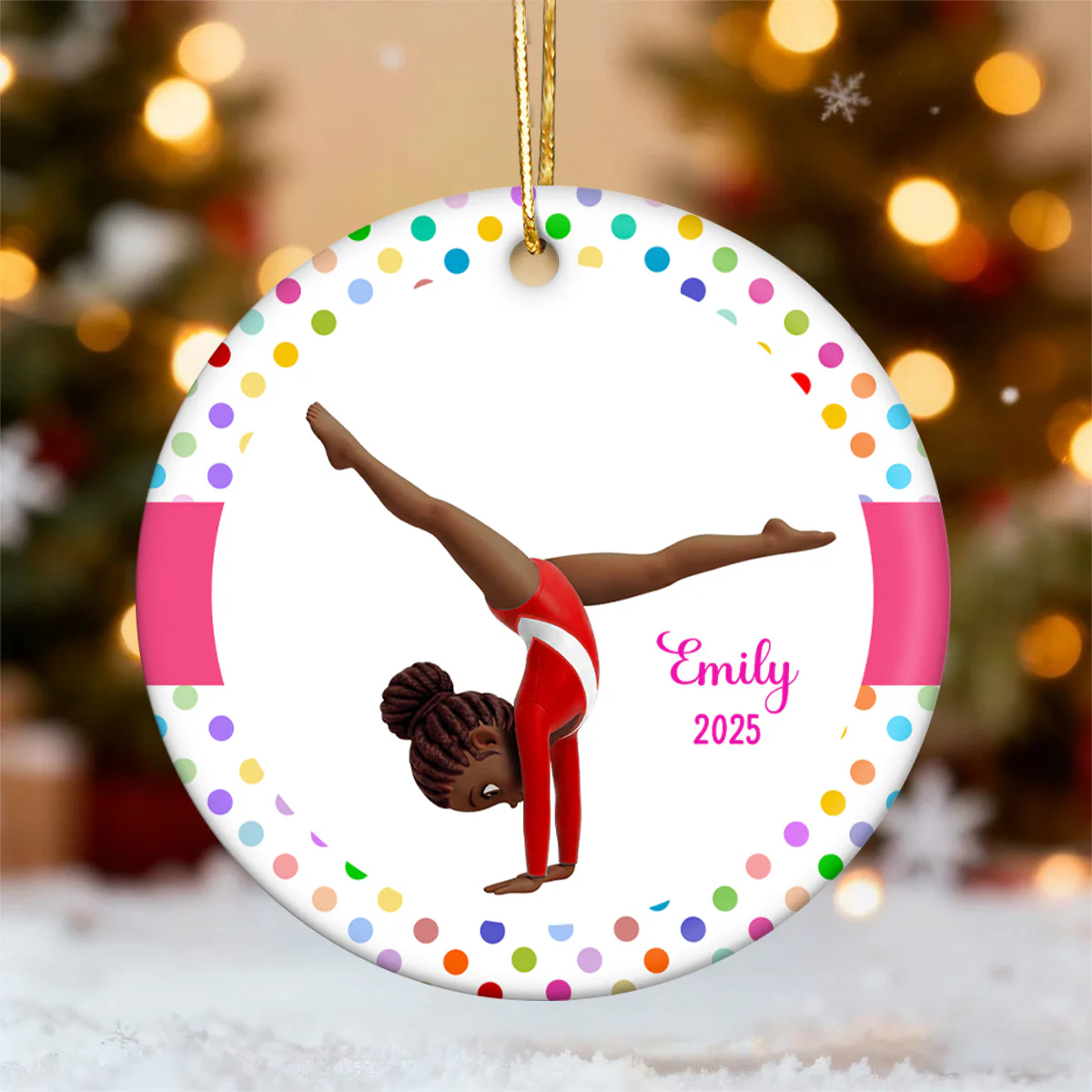 Floral Frame Gymnastic Girl - Personalized Ceramic Ornament - Gymnast Gift For Daughter, Granddaughter - Image 4